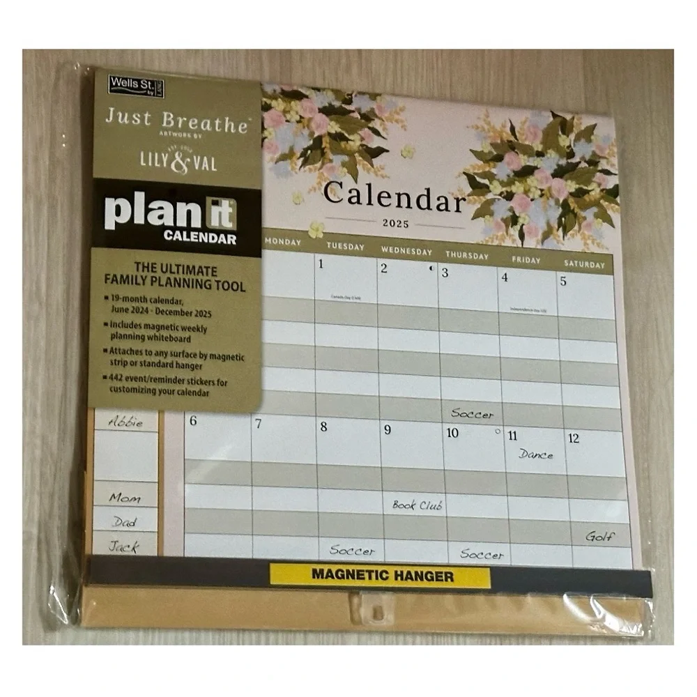 2025 Family Calendar Just Breathe Plan It – New! Magnetic Whiteboard + Stickers